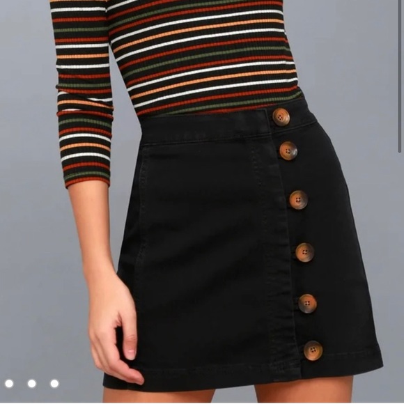 Free People Little Daisies Black Button-Front Mini Skirt - Picture 3 of 11